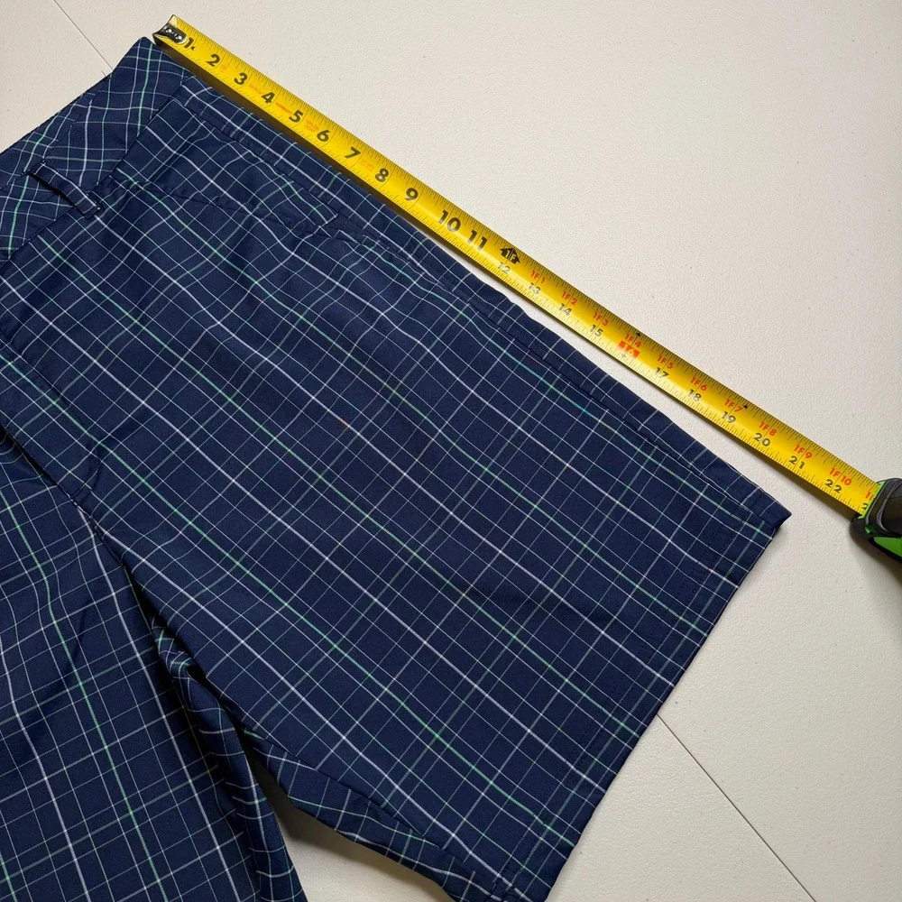 Fila Sport Golf Shorts Mens‎ 36 Navy Blue Green Plaid Performance Flat Front